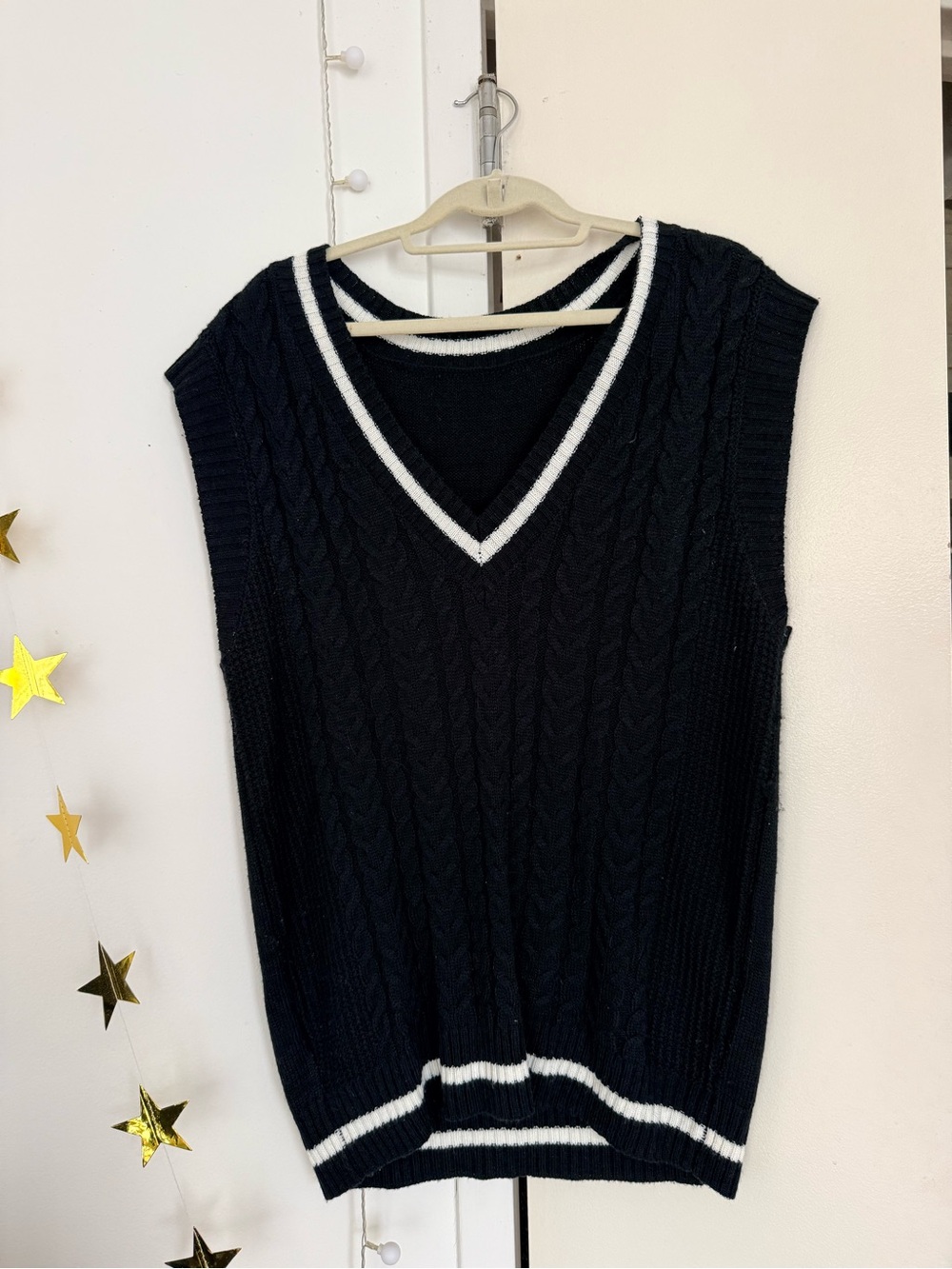 Black Cable-Knit V-Neck Sweater Vest